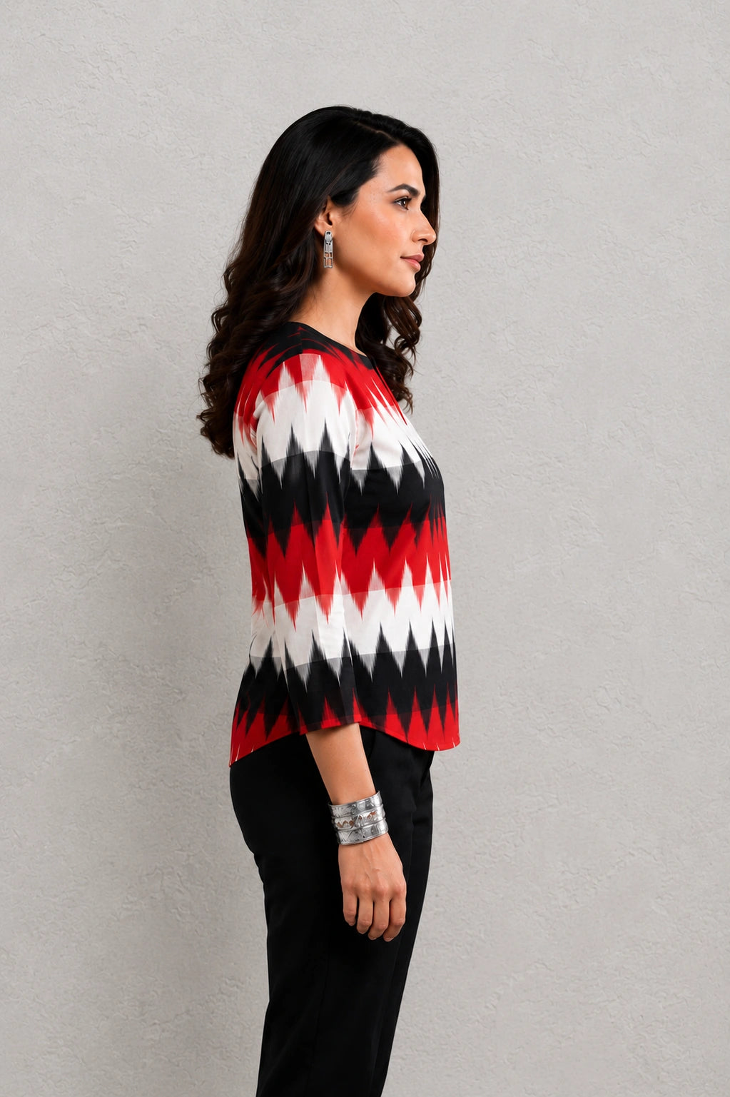 Black Multicolour Handwoven Pure Cotton Ikkat Top