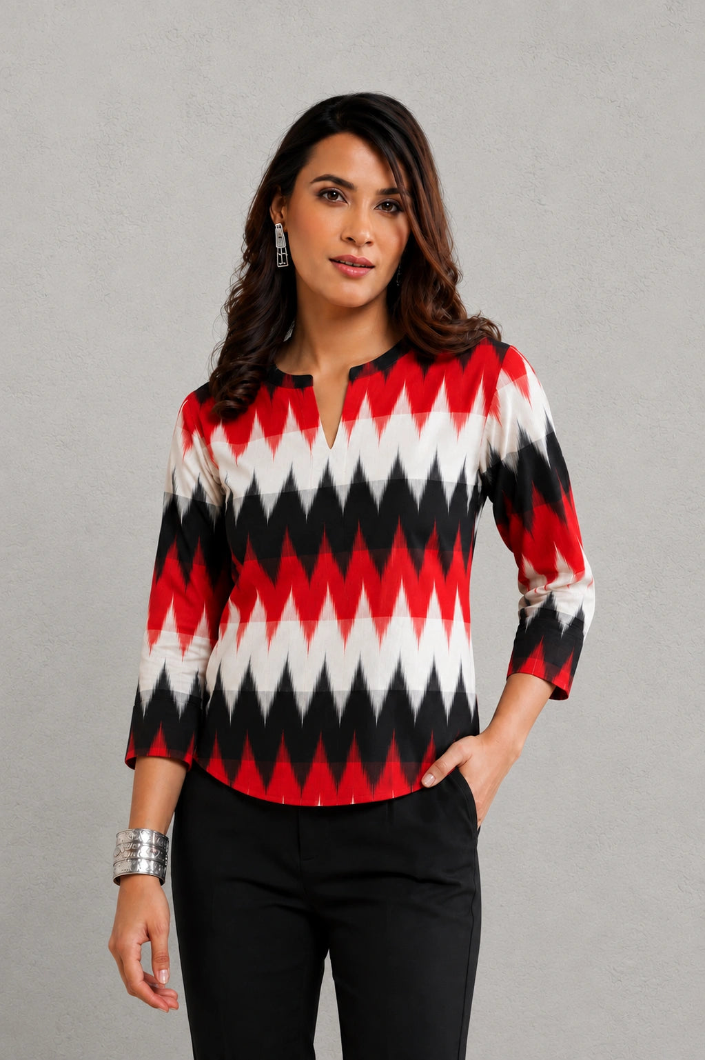 Black Multicolour Handwoven Pure Cotton Ikkat Top
