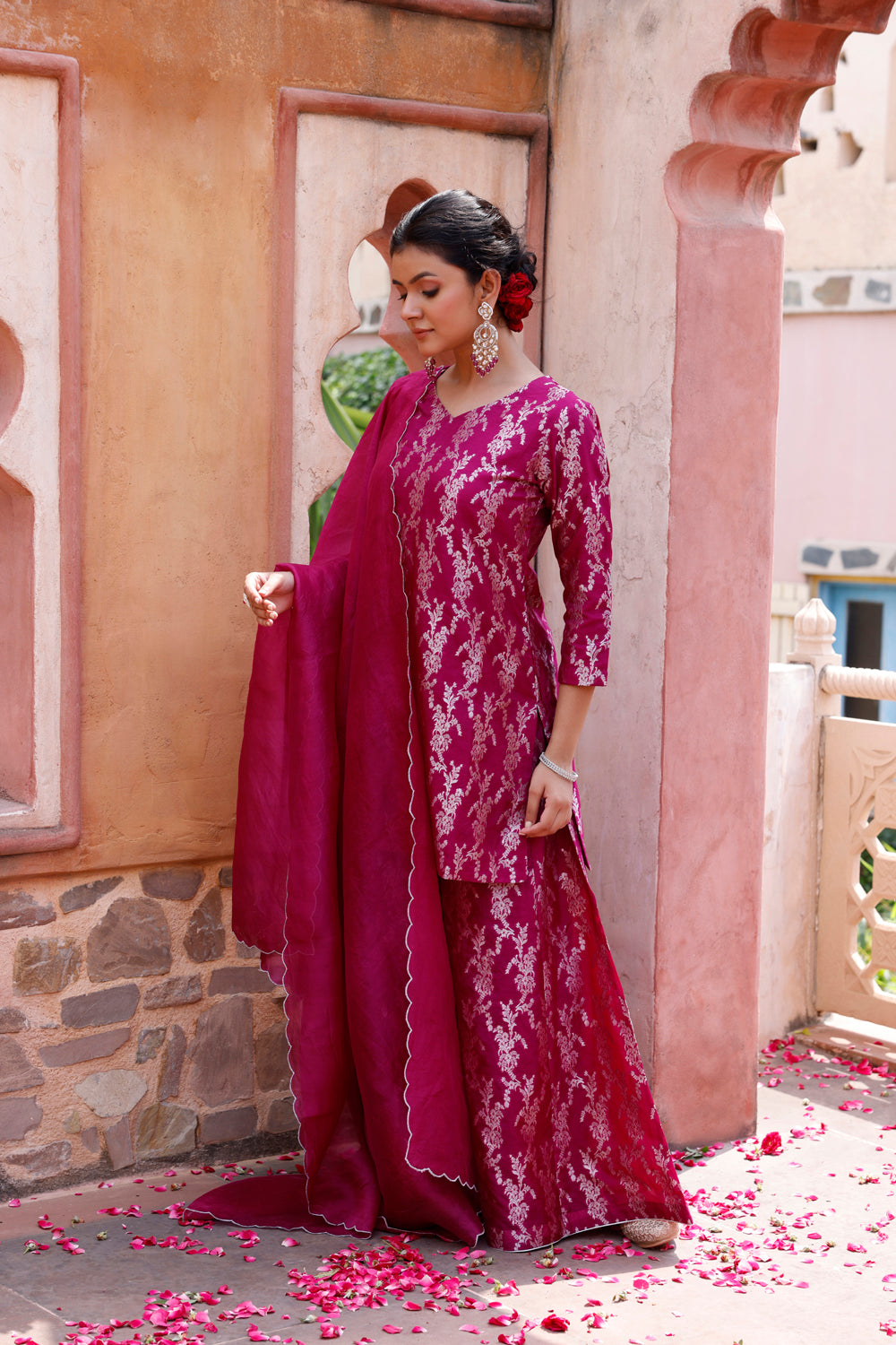 Purple Pure Silk Banarasi Sharara With Dupata