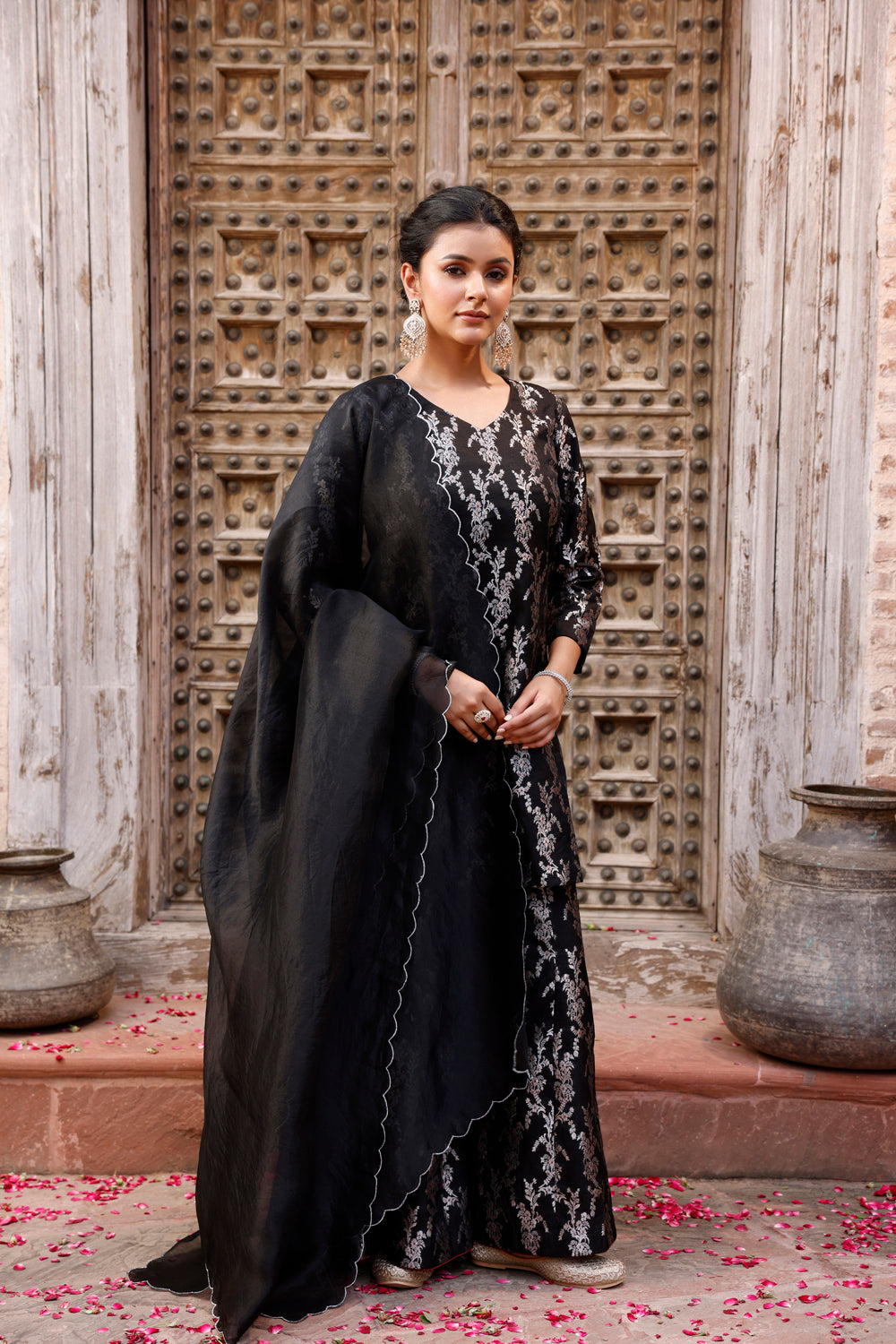 Black Pure Silk Banarasi Sharara With Dupata