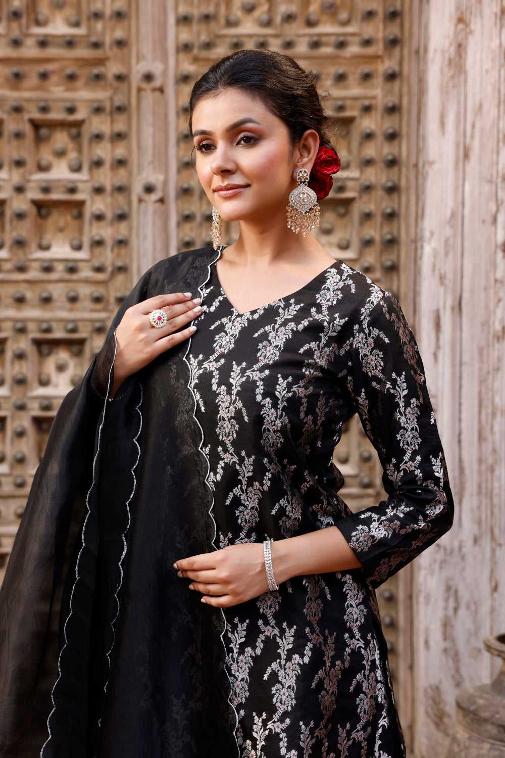 Black Pure Silk Banarasi Sharara With Dupata