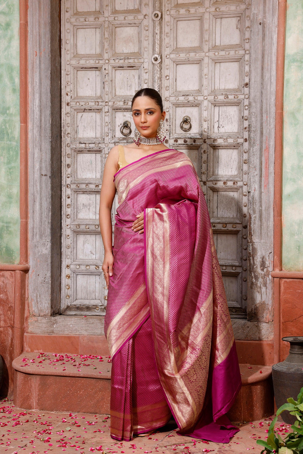 Handloom Wine Brocade Banarasi Saree