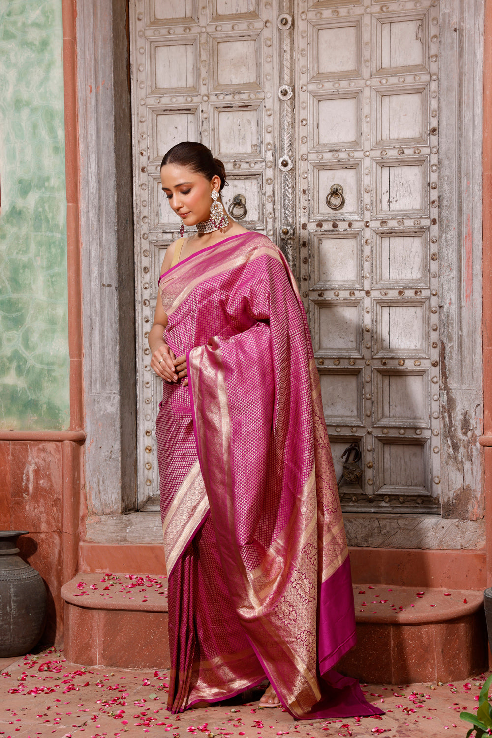 Handloom Wine Brocade Banarasi Saree