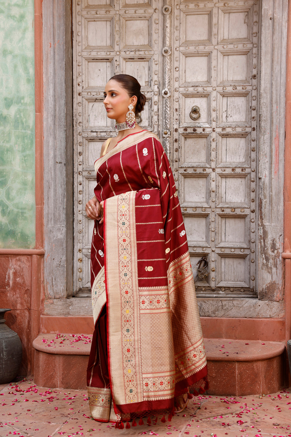 Handloom Wine Pure Silk Kadua Banarasi Saree