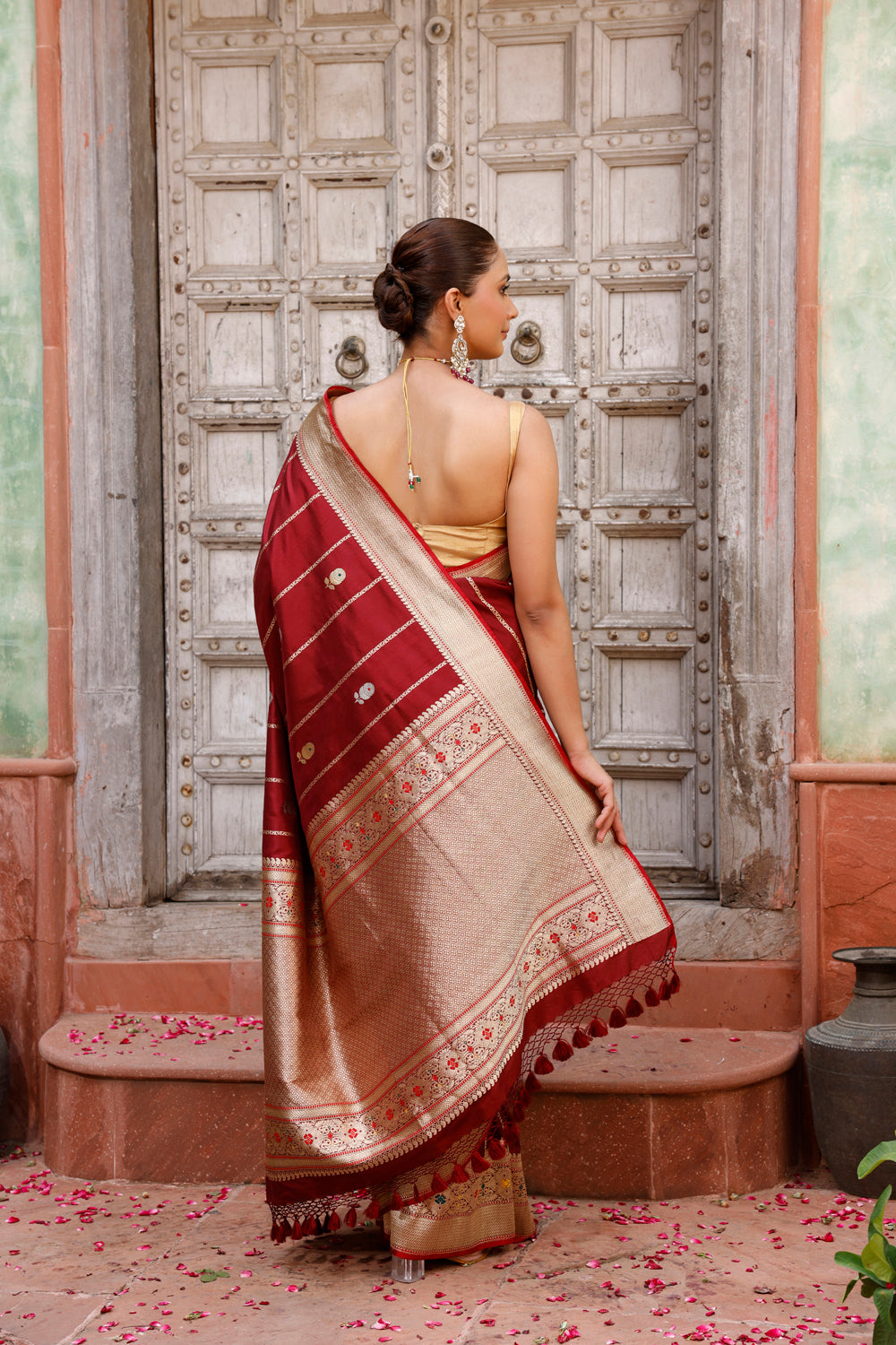 Handloom Wine Pure Silk Kadua Banarasi Saree