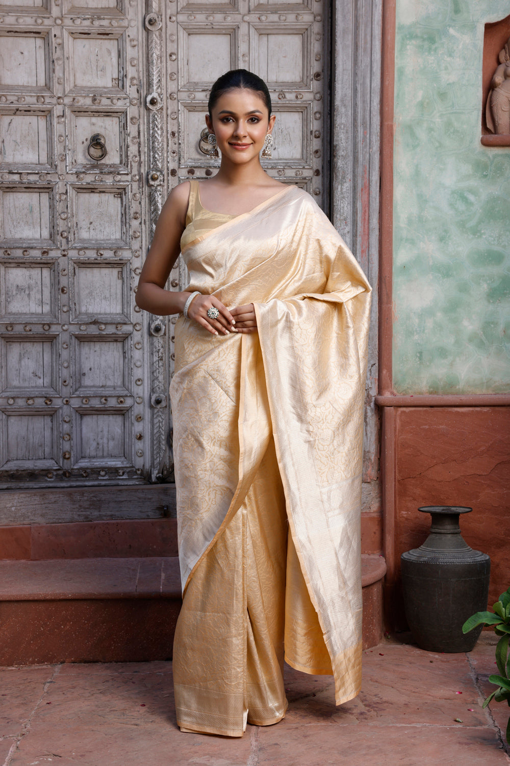 Handloom Vanilla Cream Pure Silk Banarasi Saree