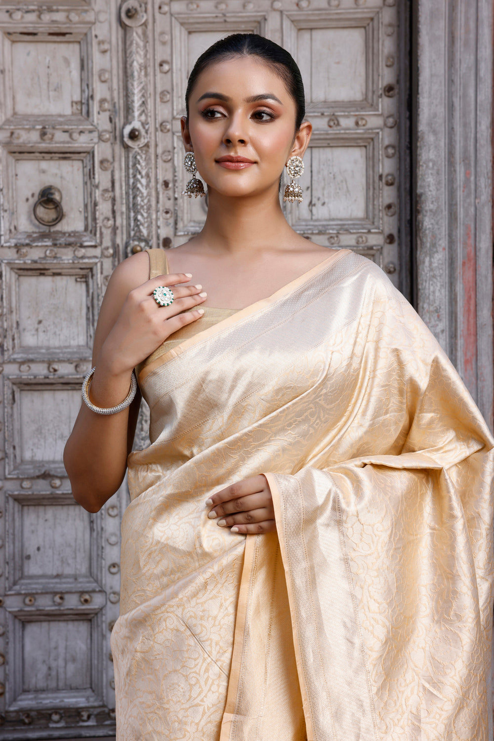 Handloom Vanilla Cream Pure Silk Banarasi Saree