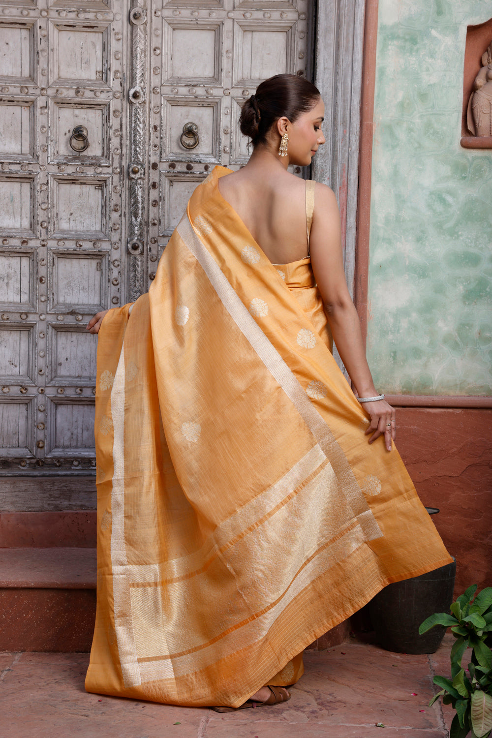 Handloom Light Orange Pure Silk Banarasi Saree
