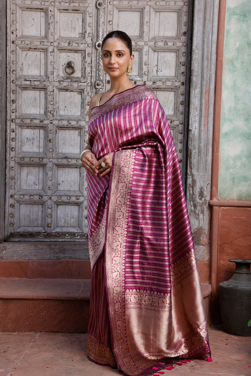 Handloom Midnight Purple Banarsi Brocade Pure Silk Saree