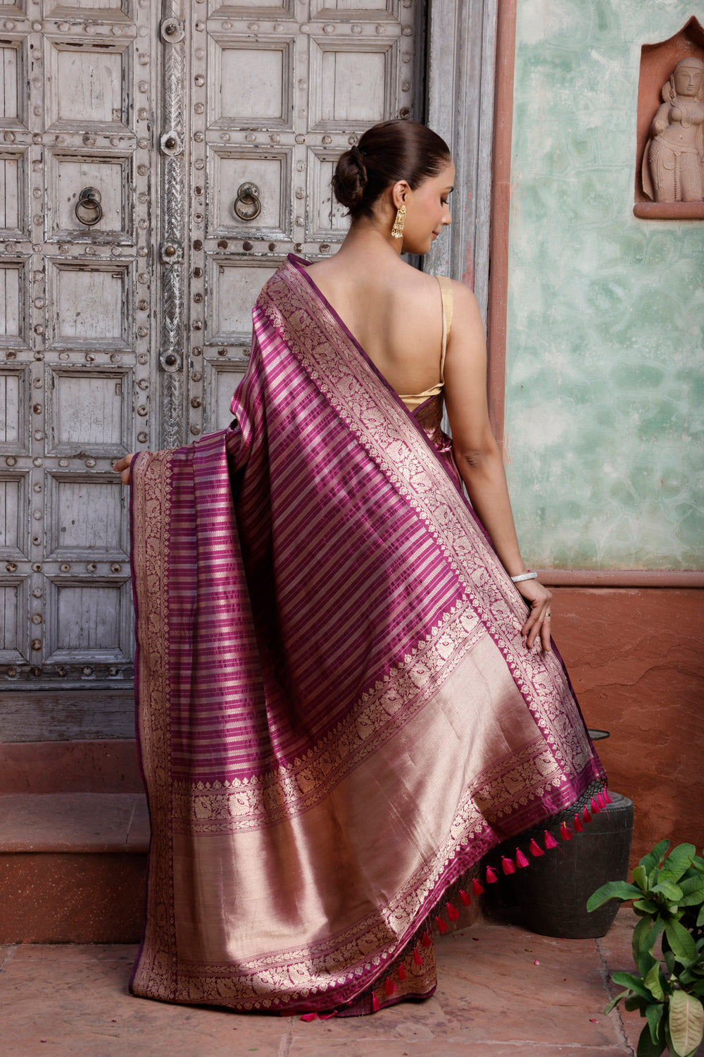 Handloom Midnight Purple Banarsi Brocade Pure Silk Saree