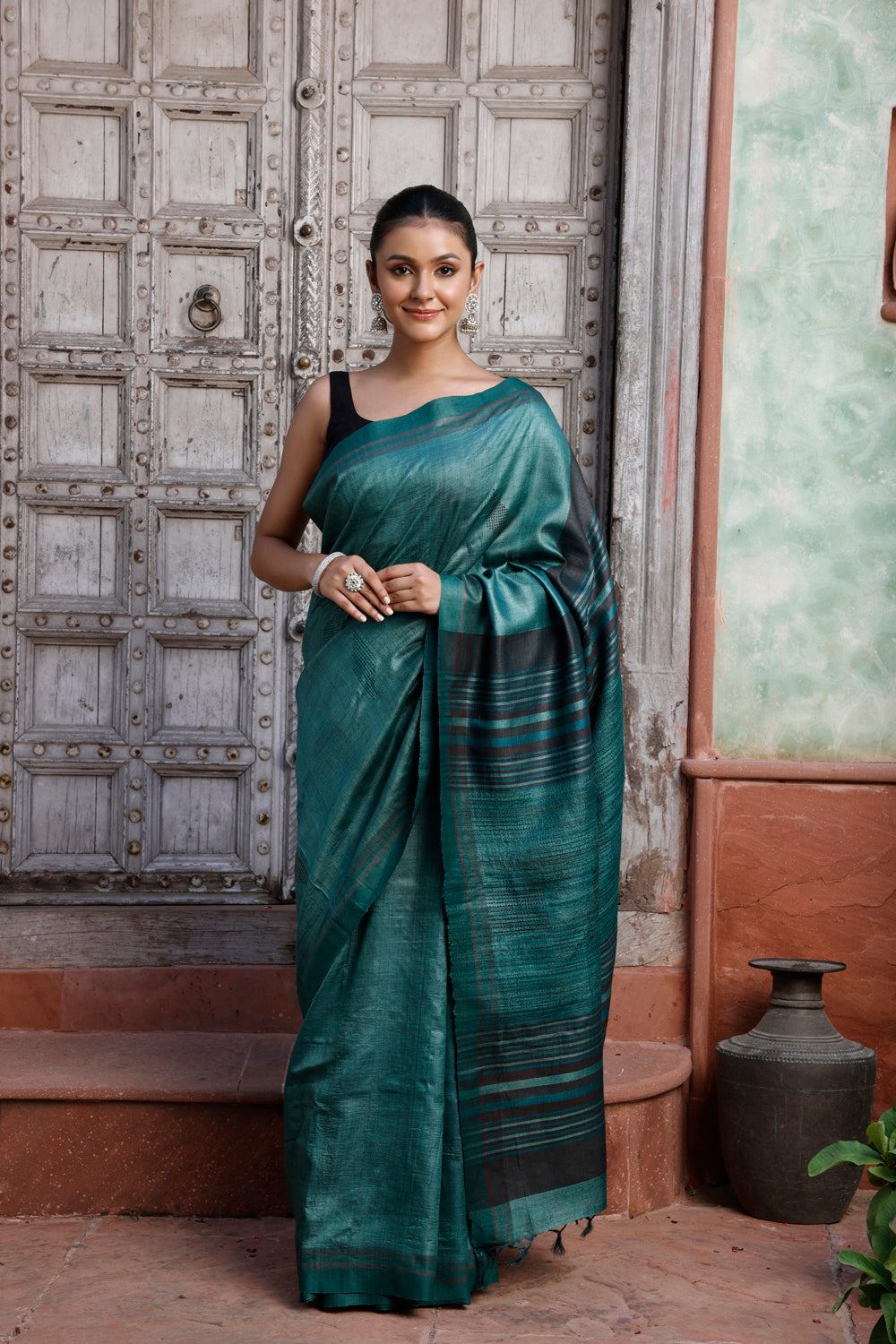 Handloom Timber Green Pure Silk Saree