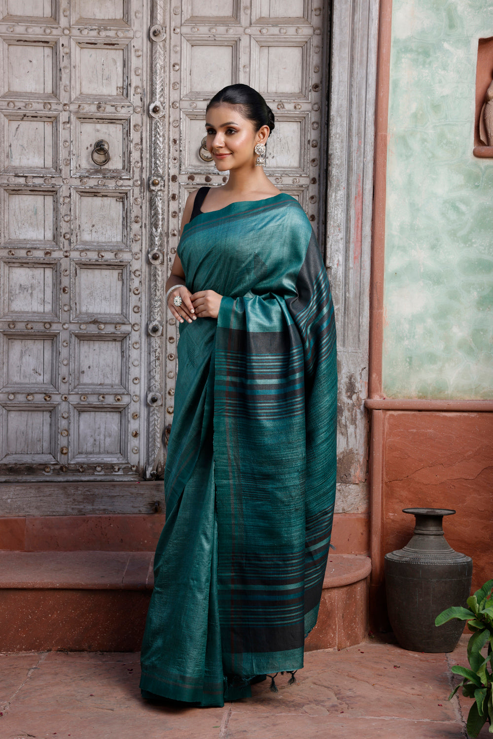Handloom Timber Green Pure Silk Saree