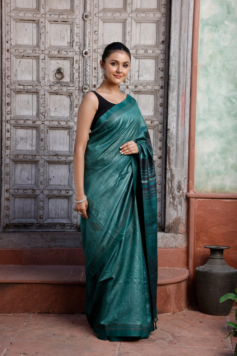 Handloom Timber Green Pure Silk Saree