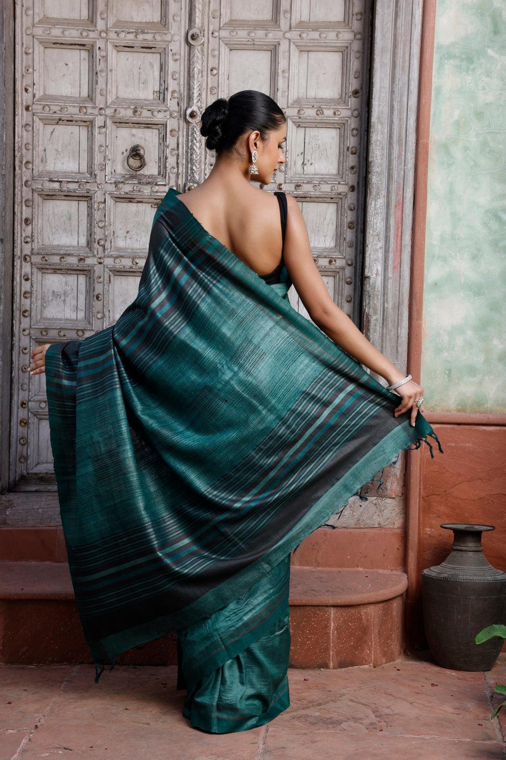 Handloom Timber Green Pure Silk Saree