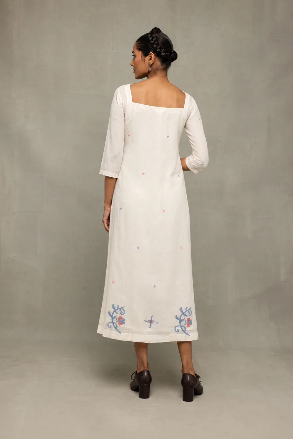 Cream Bela Buta Pure Cotton Jamdani Dress