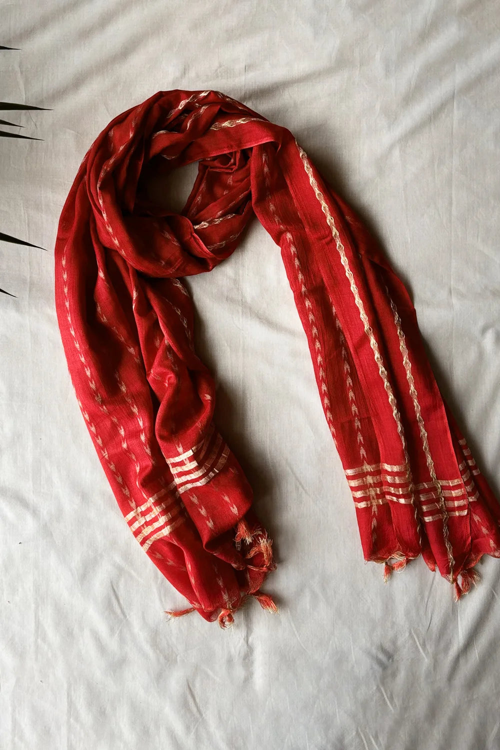 Cherry Red Bel Lata Cotton Silk Woven Dupatta