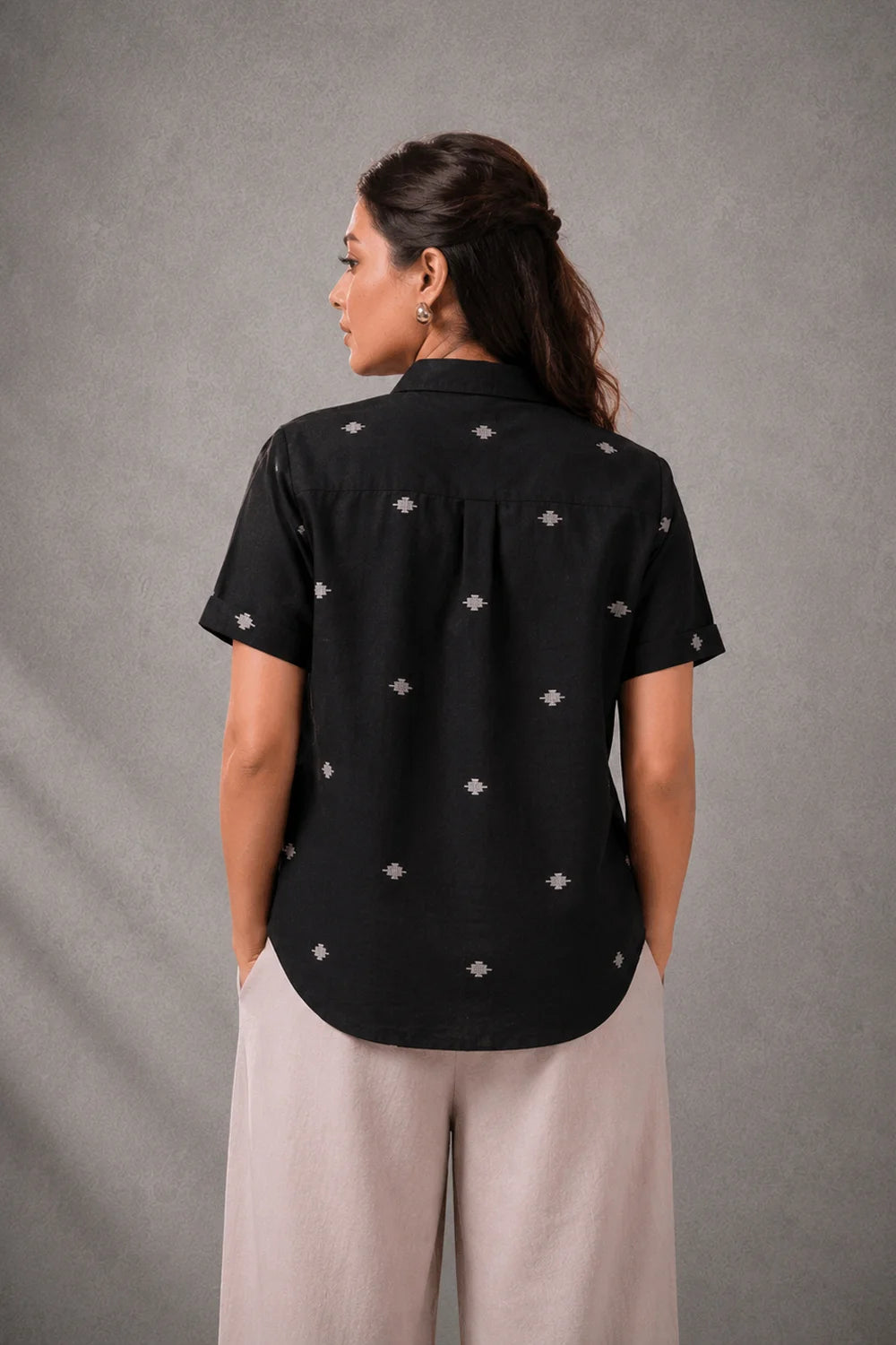 Black Yantra Motifs Jamdani Shirt
