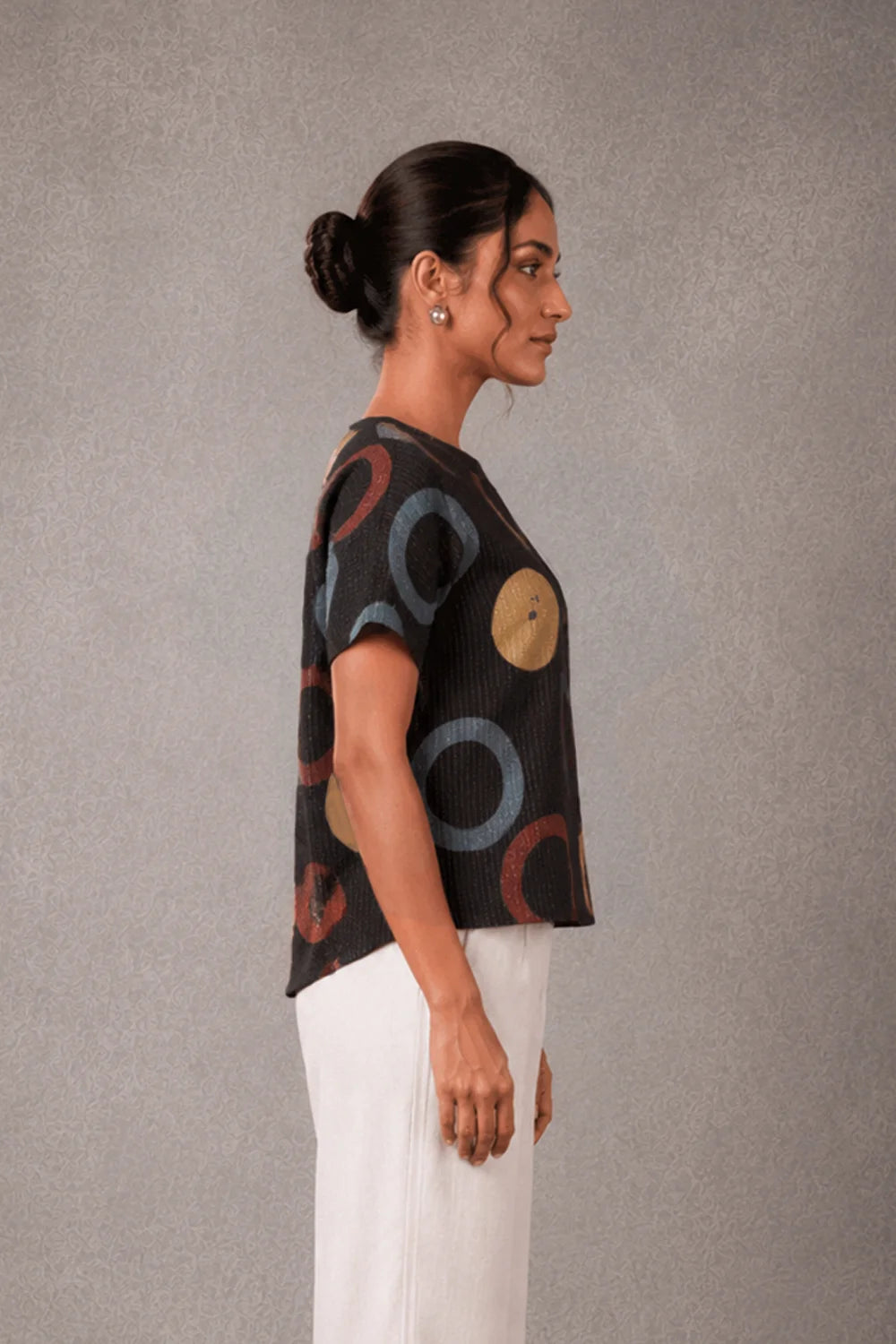 Black Ring Ajrakh Top