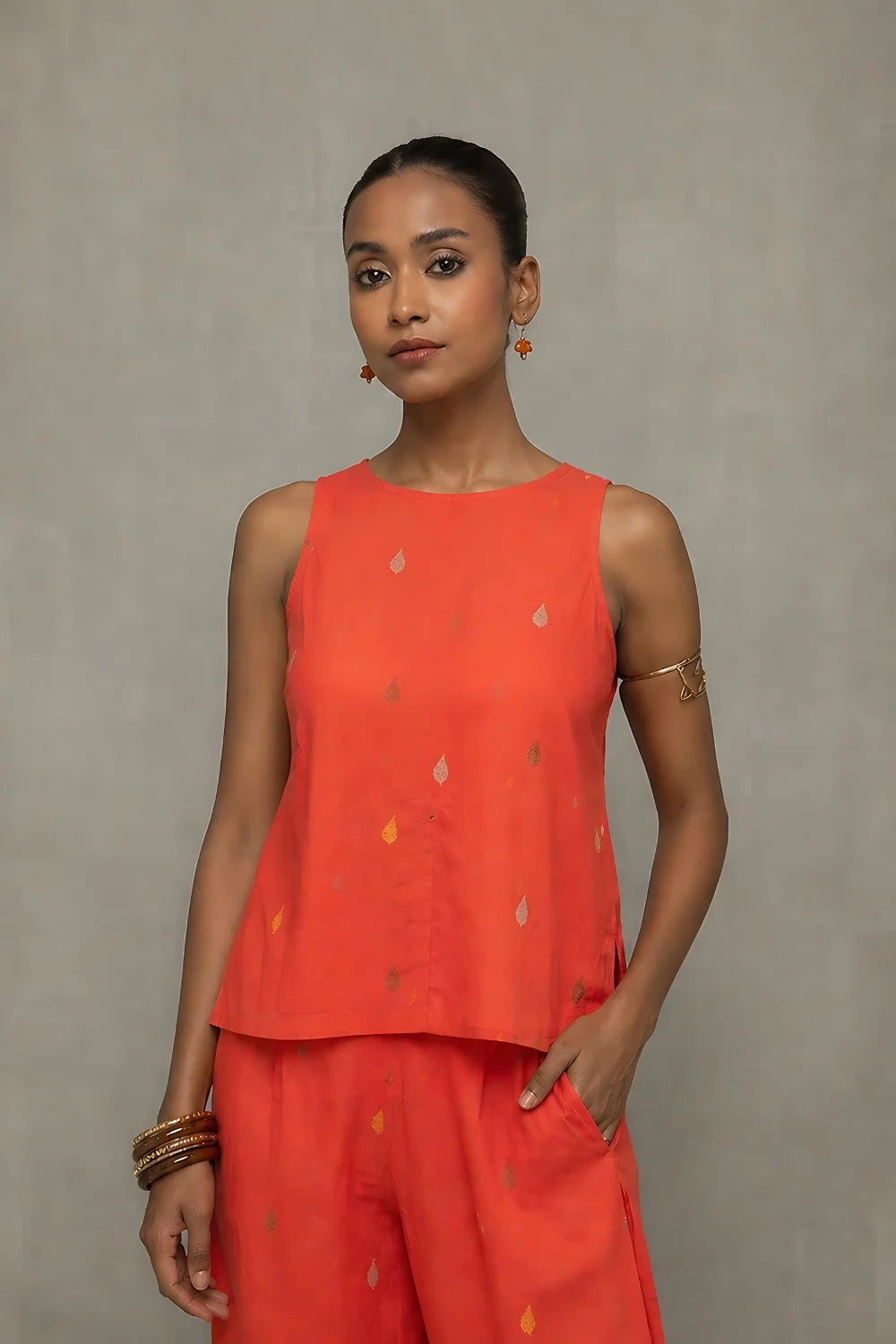 Handloom Coral Jamdani Pure Cotton Co-ord Set