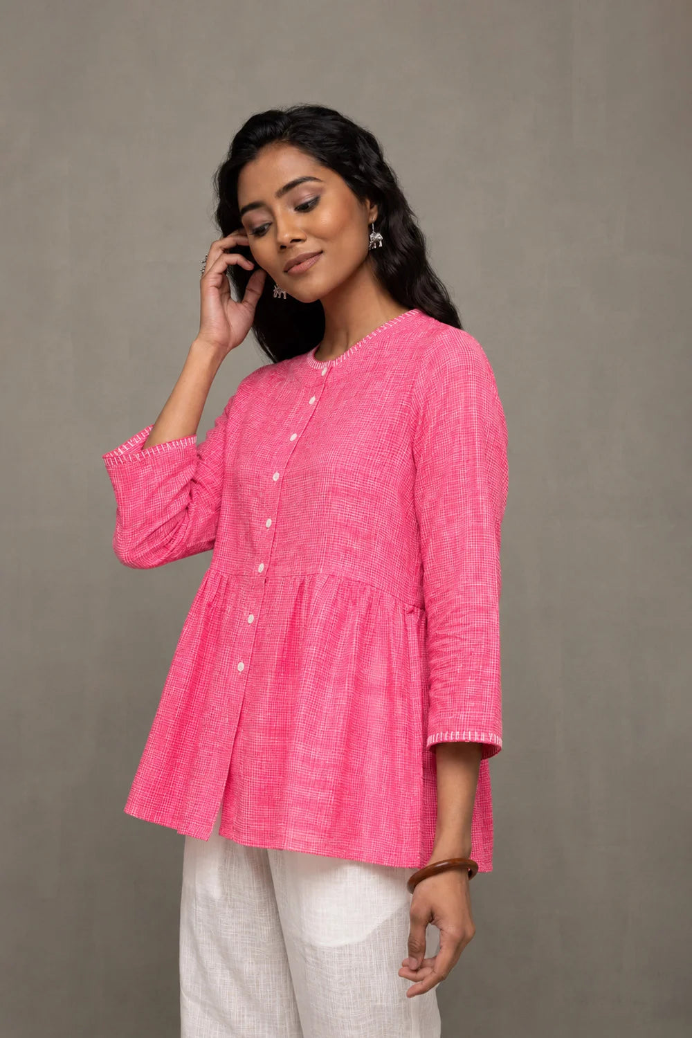 Pink Pure Cotton  Buttoned Top