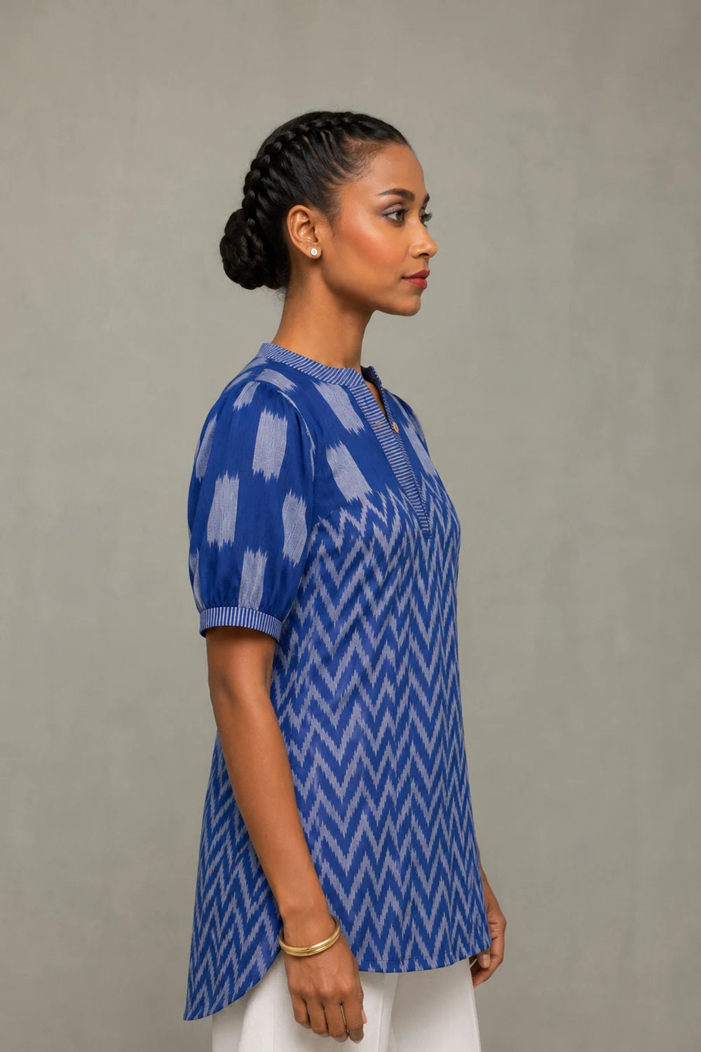 Handloom Blue Abstract Ikkat Top