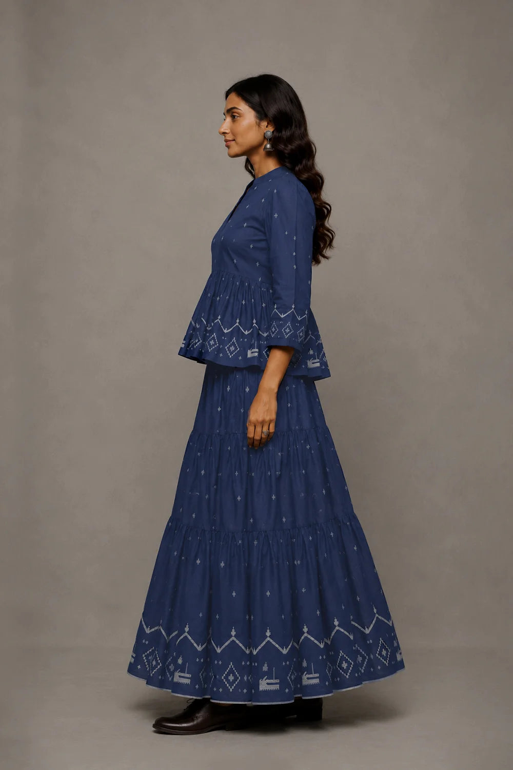Handloom Indigo Blue Traditional Jamdani Skord