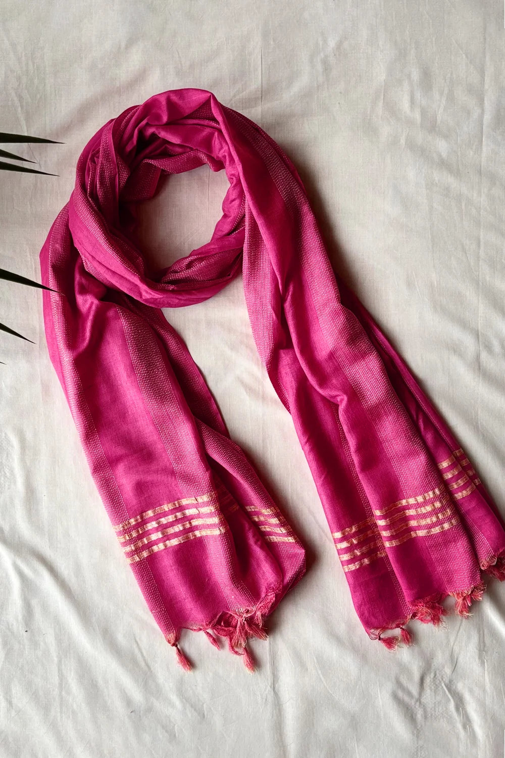 Hot Pink Pukhoor Cotton SIlk Woven Dupatta