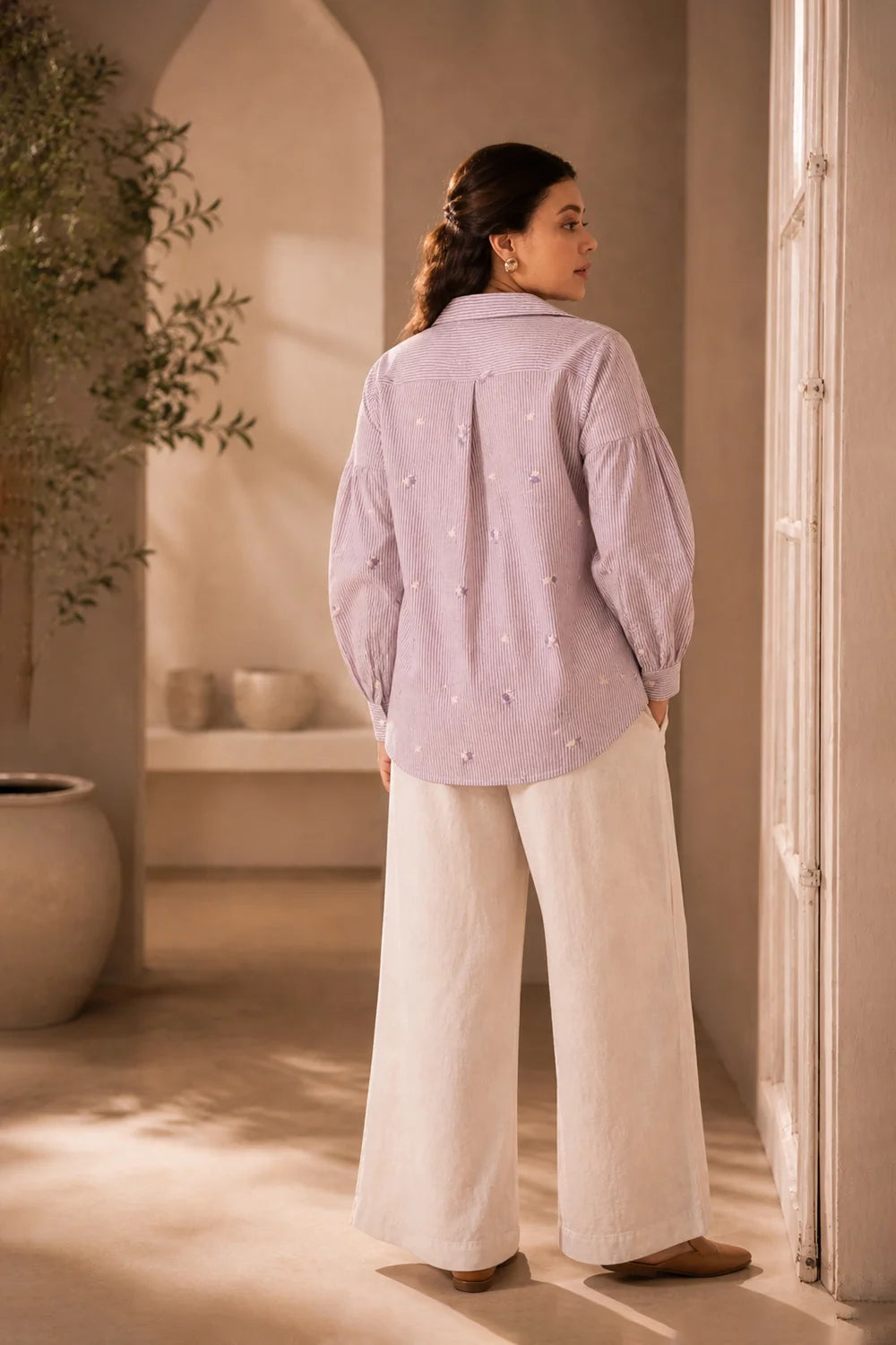 Lavender Pure  Cotton Embriodered Shirt