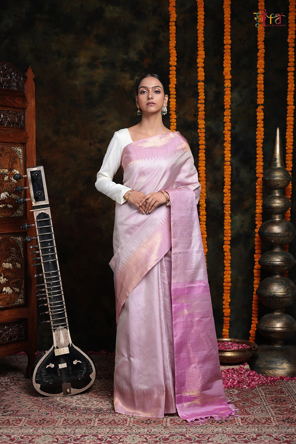 Ready To Wear Ravishing Georgette Lavender With silver Interwoven Wrap