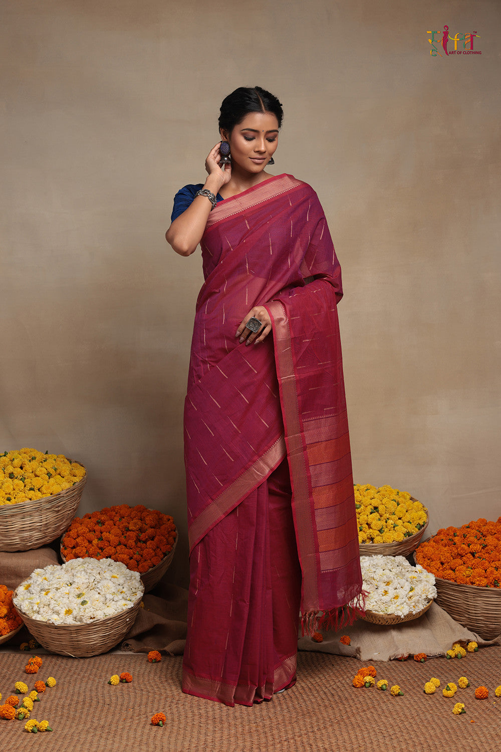 Handloom Magenta Pure Cotton Kanchi Cotton Saree