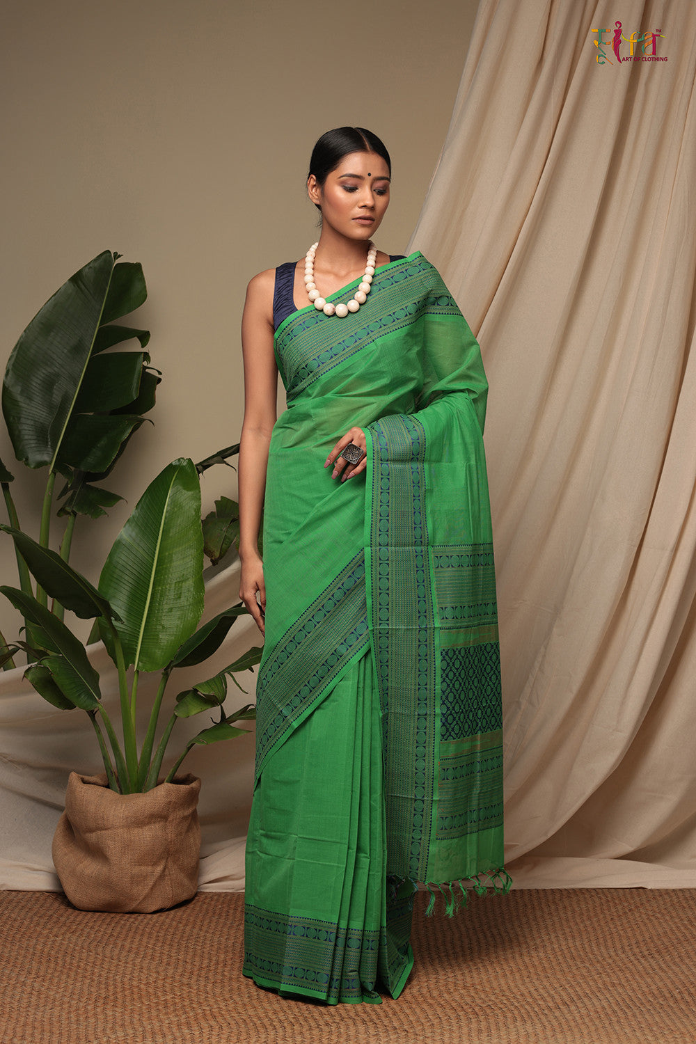 Green Pure Cotton Handloom Kanchi Saree