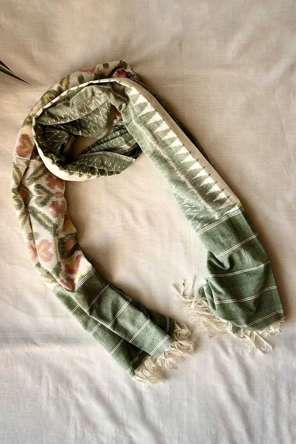 Handloom Multi Colour Green Ikkat Dupatta