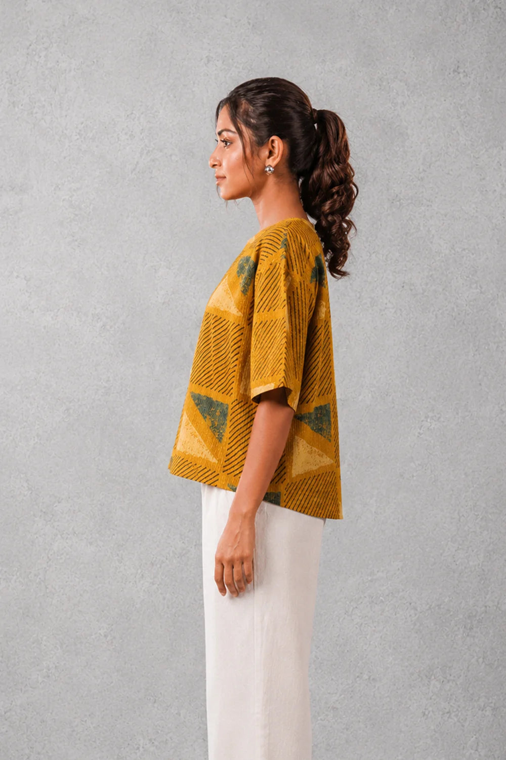 Mustard Yellow Cotton Ajrakh Top