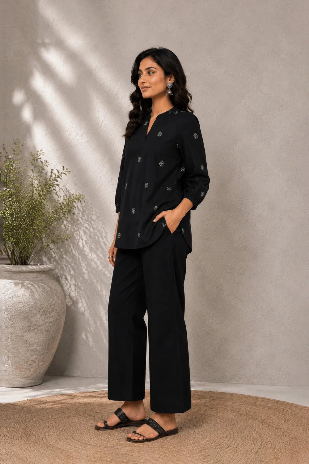Black Woven South Cotton Top