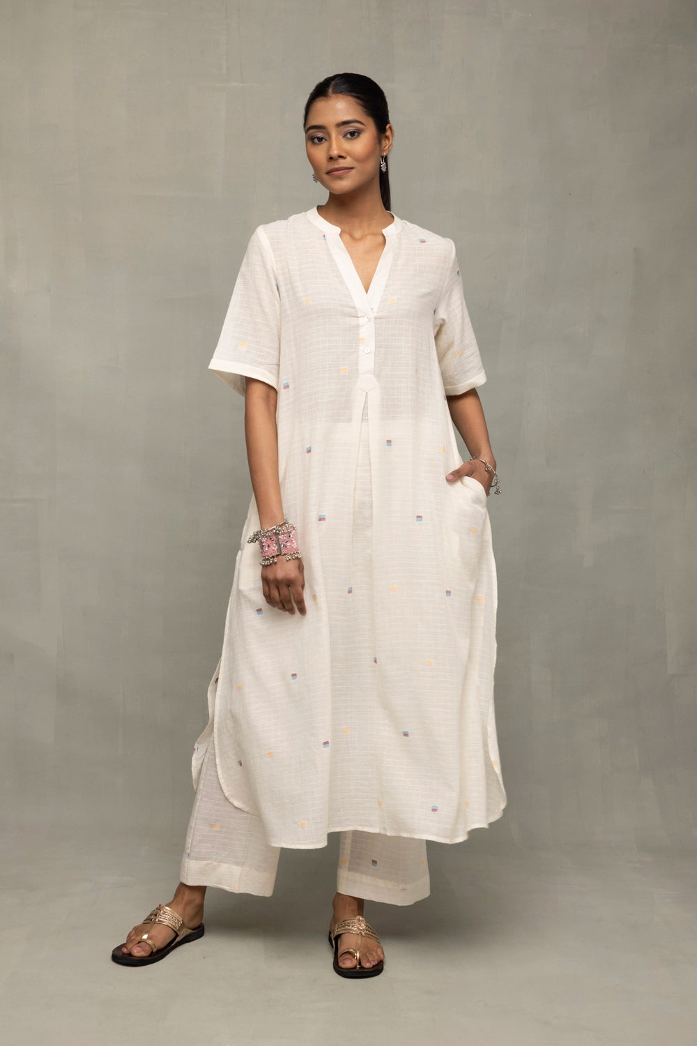 Ivory Jamdani Slit Co-Ord Set