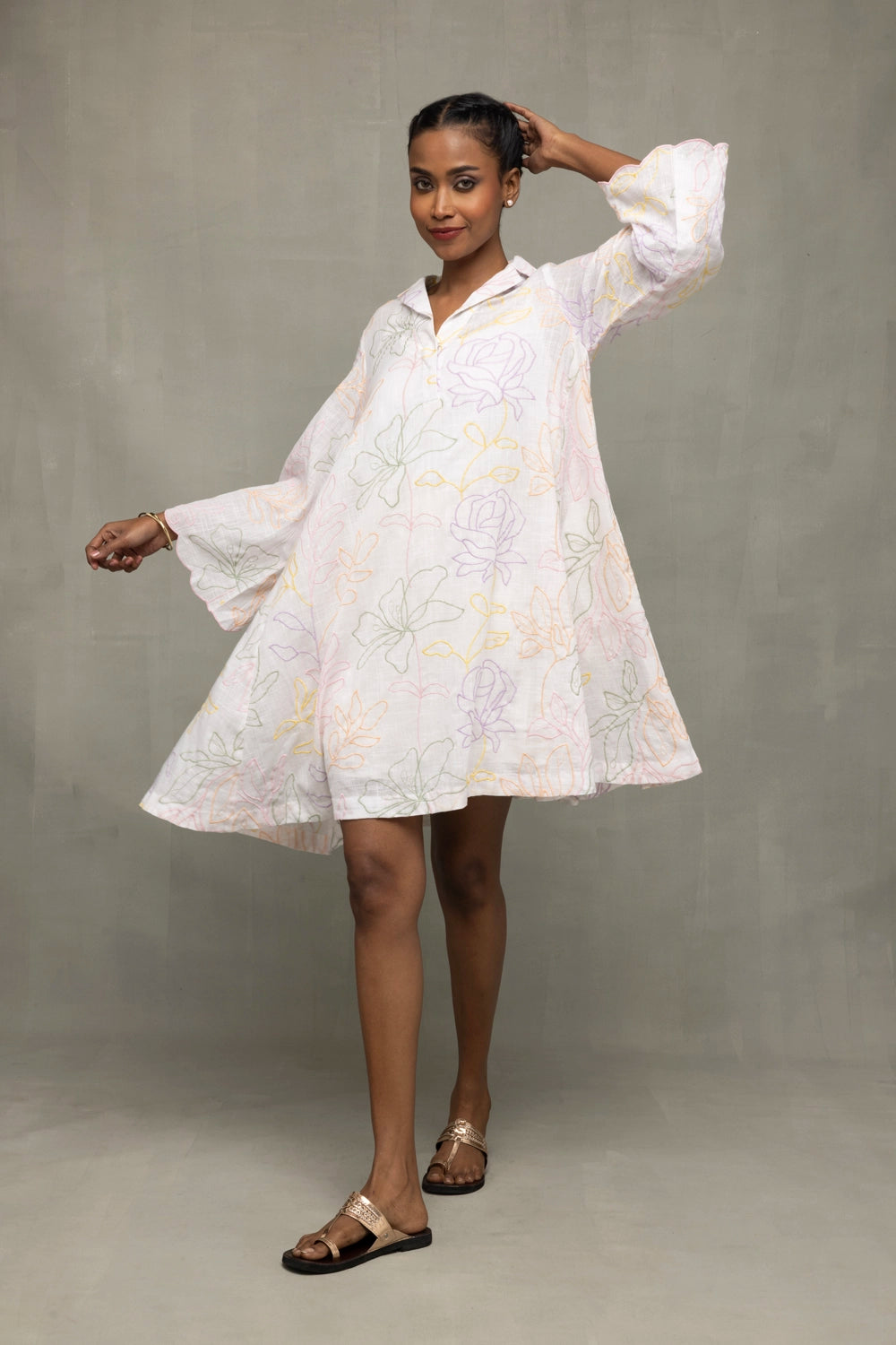 White Pastel Embriodered Pure Cotton Dress