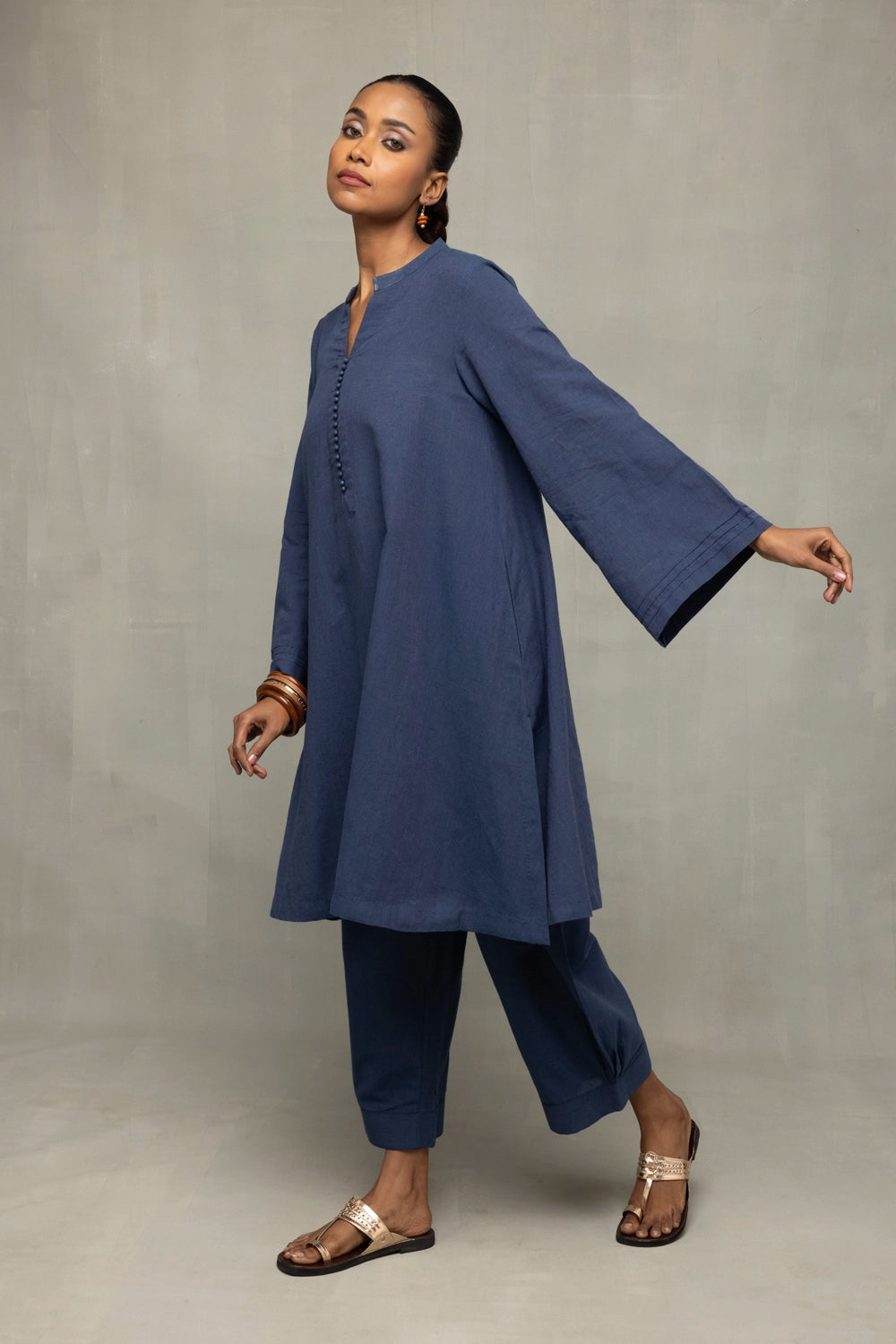 Muted Navy Blue Minimalist Kala Cotton Co-Ord Set