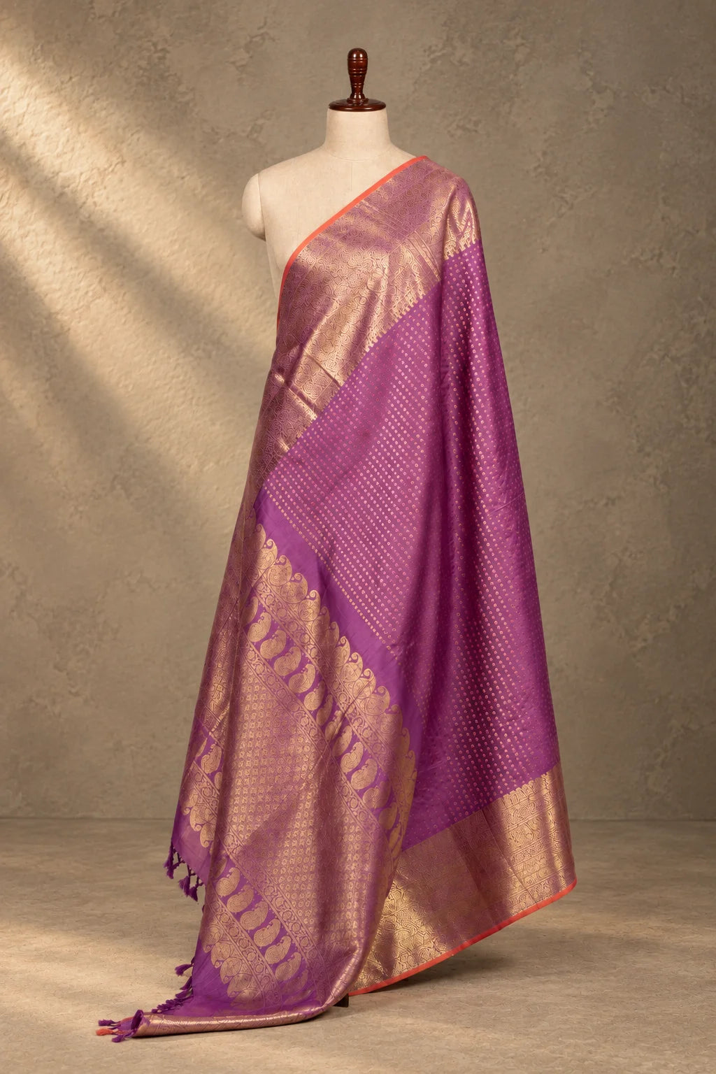 Purple Kanjivaram Pure Silk Zari Butti Dupatta-Sutra Art of Clothing