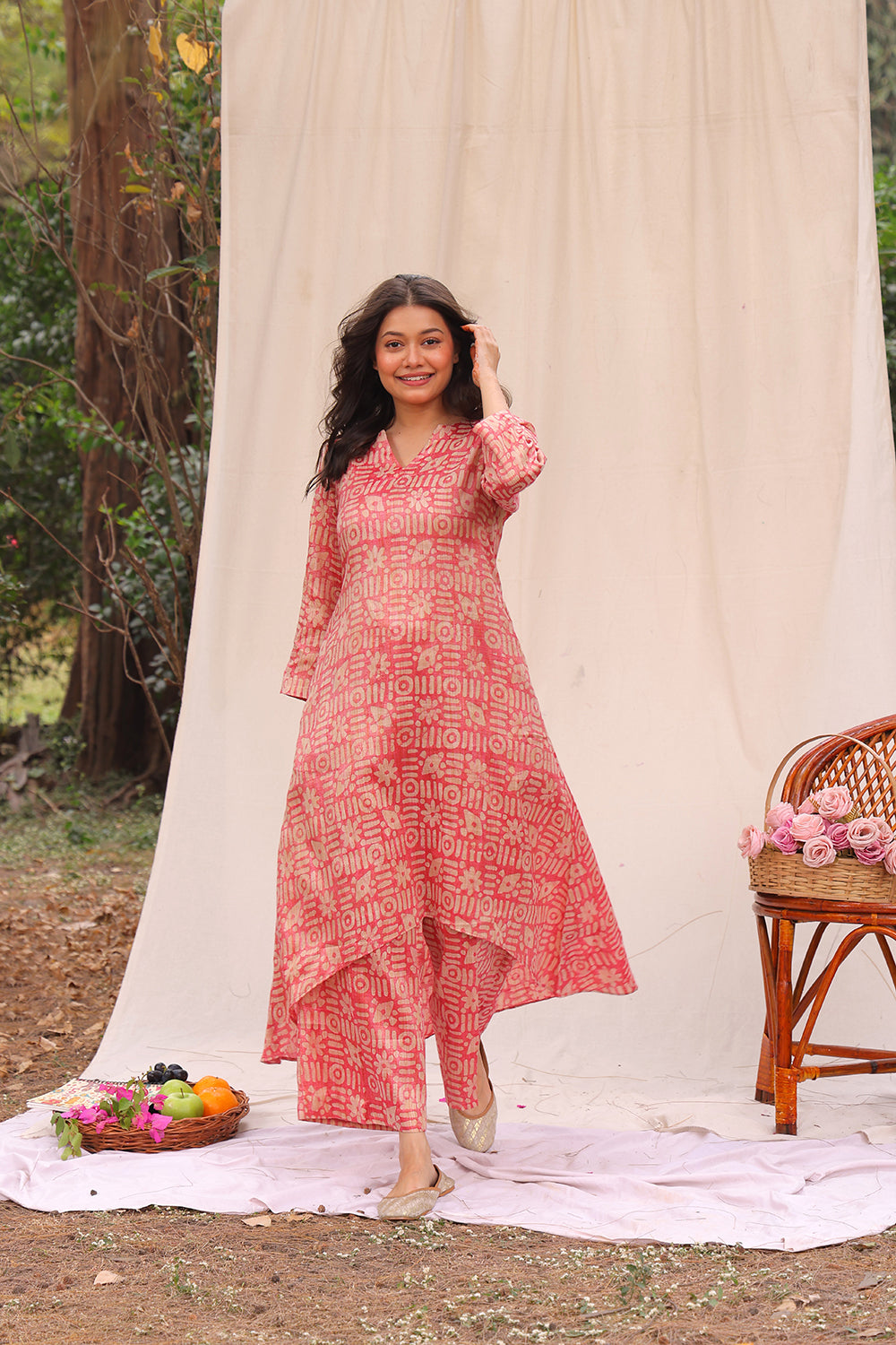Pink Hand Batik Cotton Silk Co-ord Set