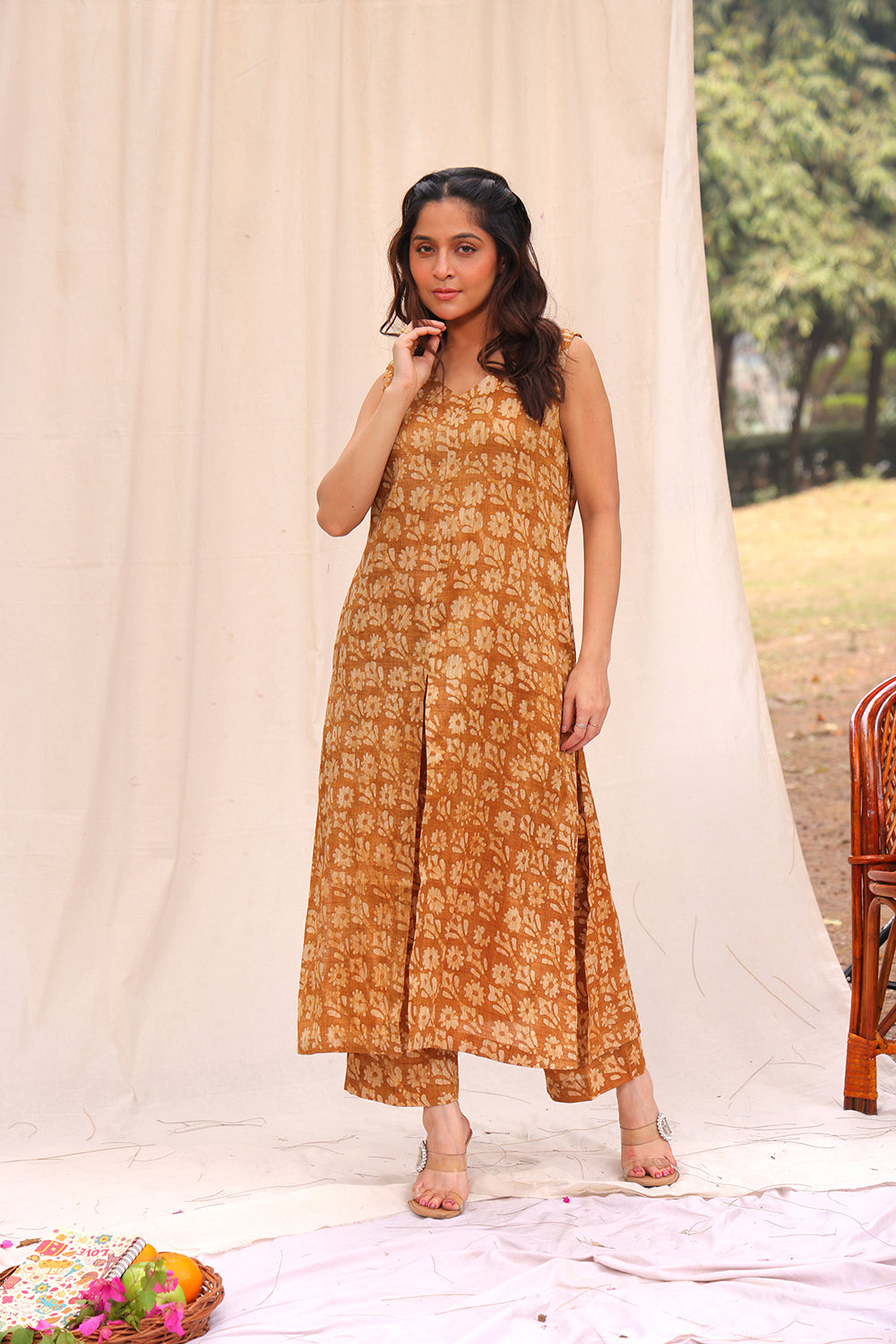 Mustard Yellow Hand Batik Cotton Silk Co-ord Set