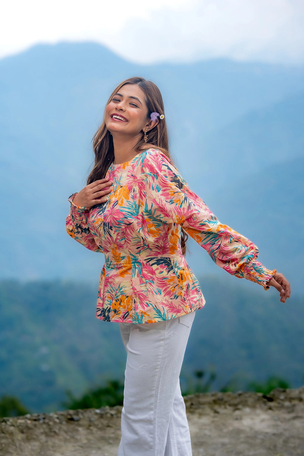 Multicolour Blooms Hand Block Print Cotton Top