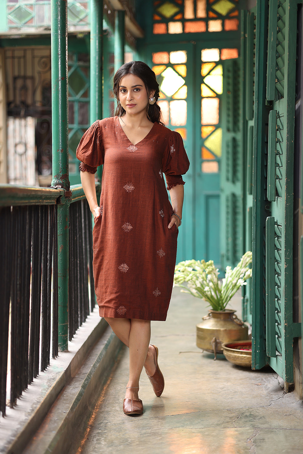 Rust Radiance Jamdani Dress