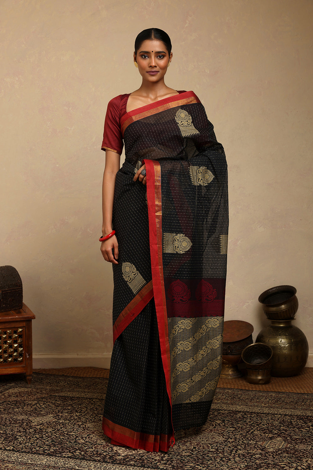 Handloom Black Kanchi Cotton Saree