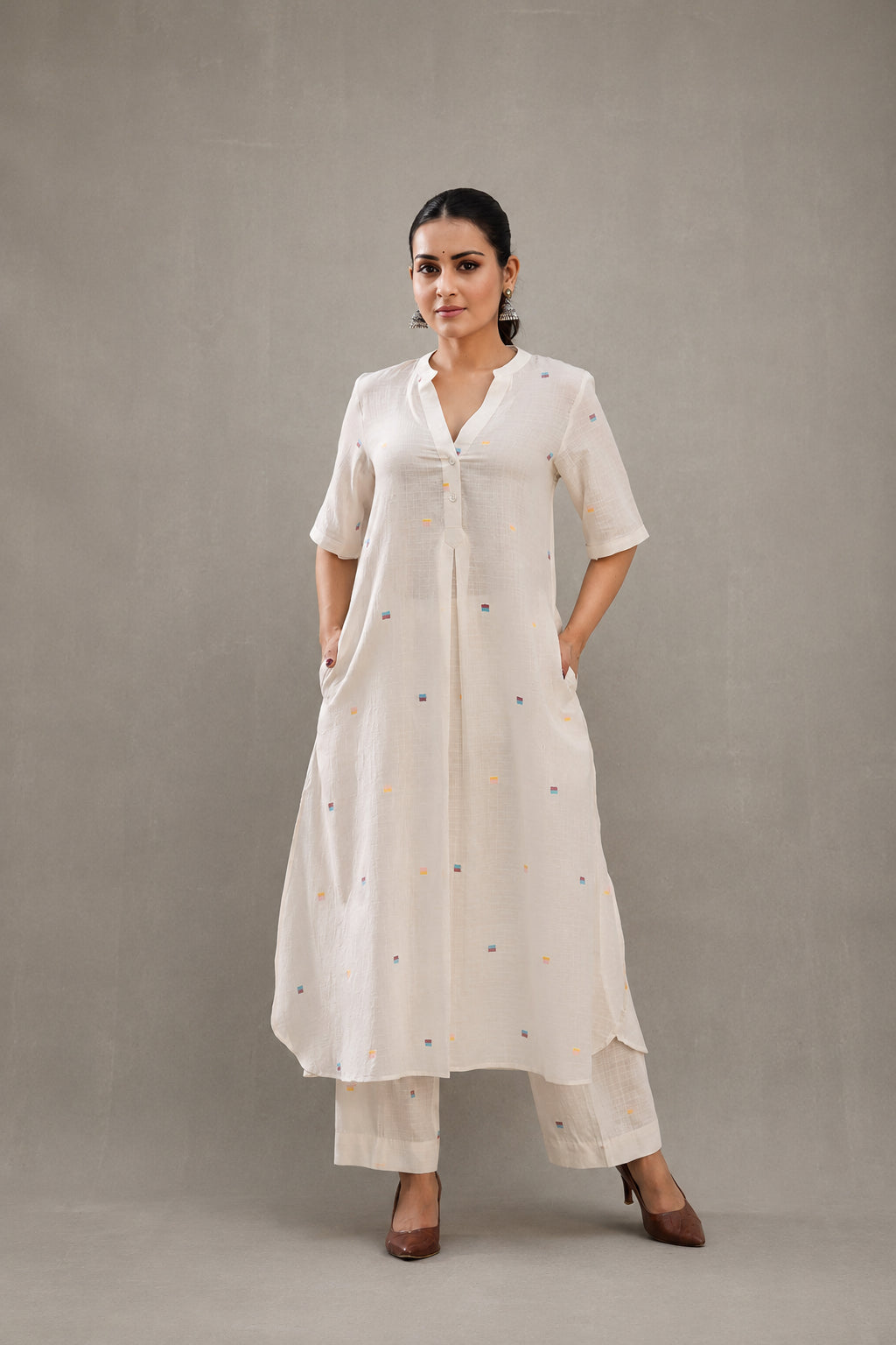 Ivory Jamdani Slit Co-Ord Set