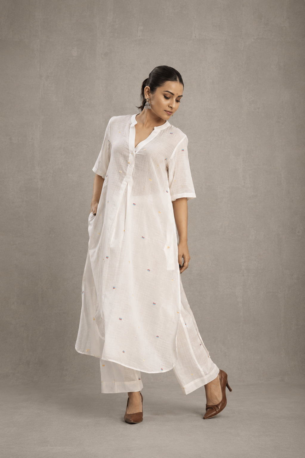 Ivory Jamdani Slit Co-Ord Set