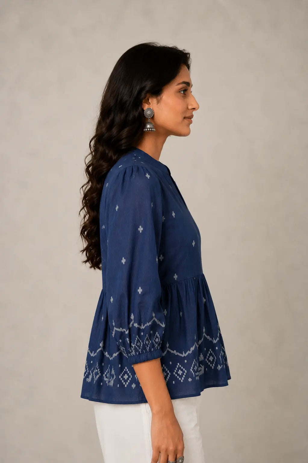 Handloom Indigo Jamdani Peplum Top