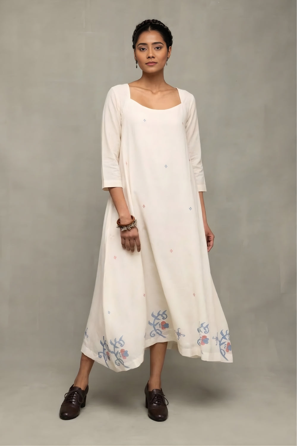 Cream Bela Buta Pure Cotton Jamdani Dress