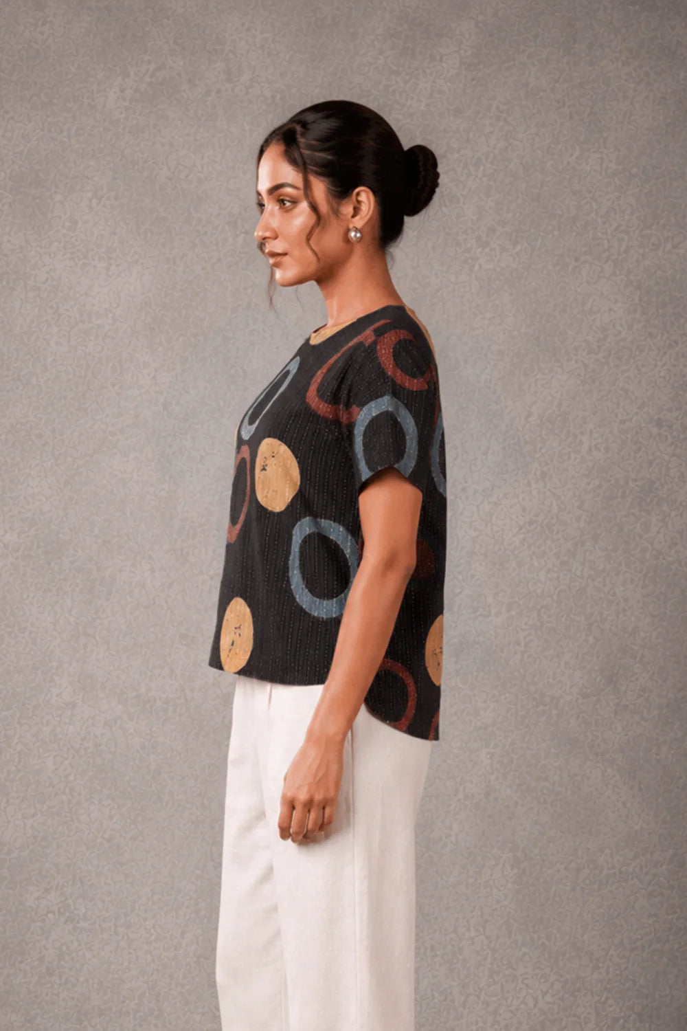 Black Ring Ajrakh Top