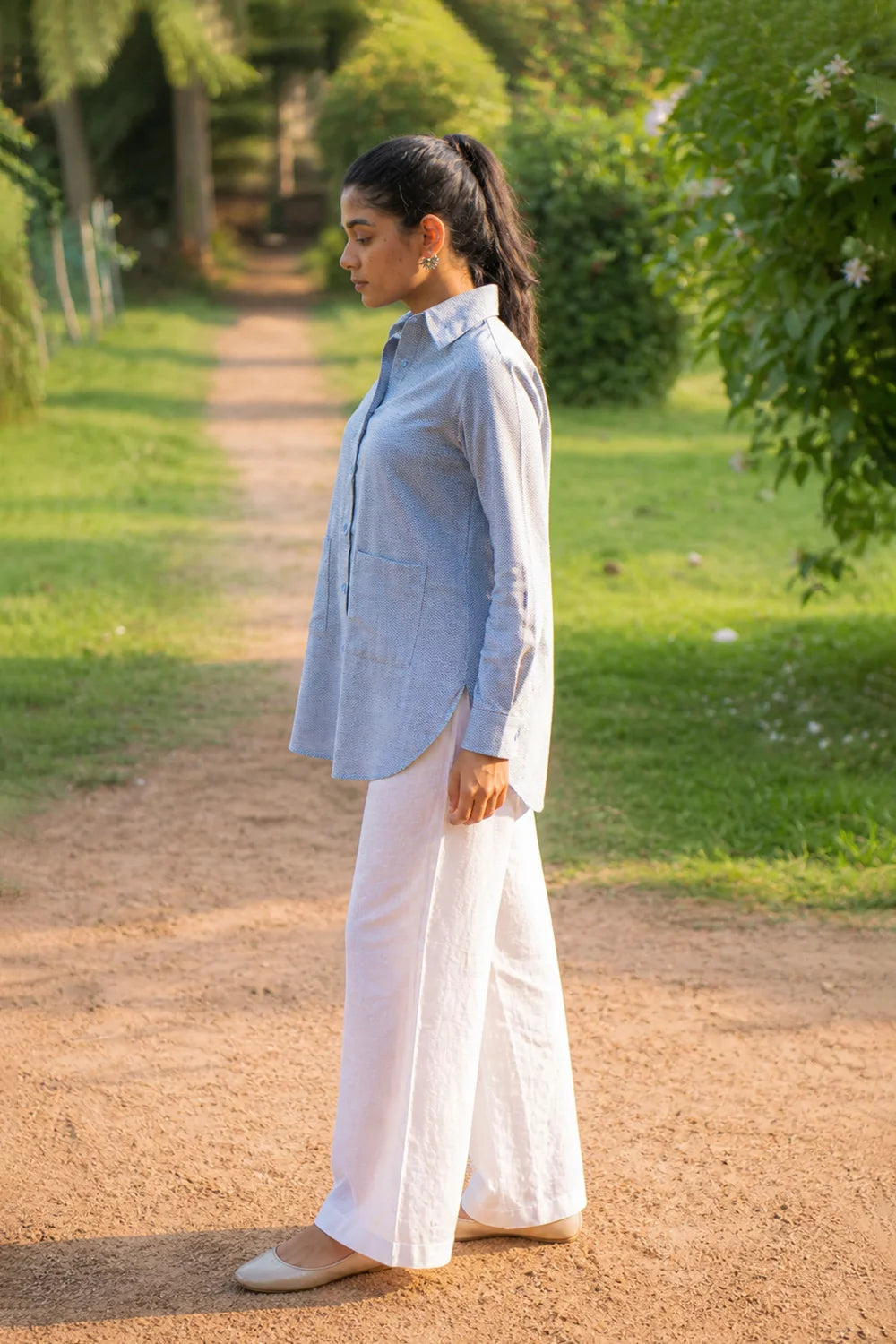 Blue and White Zig Zag Stripes Pure Cotton Shirt