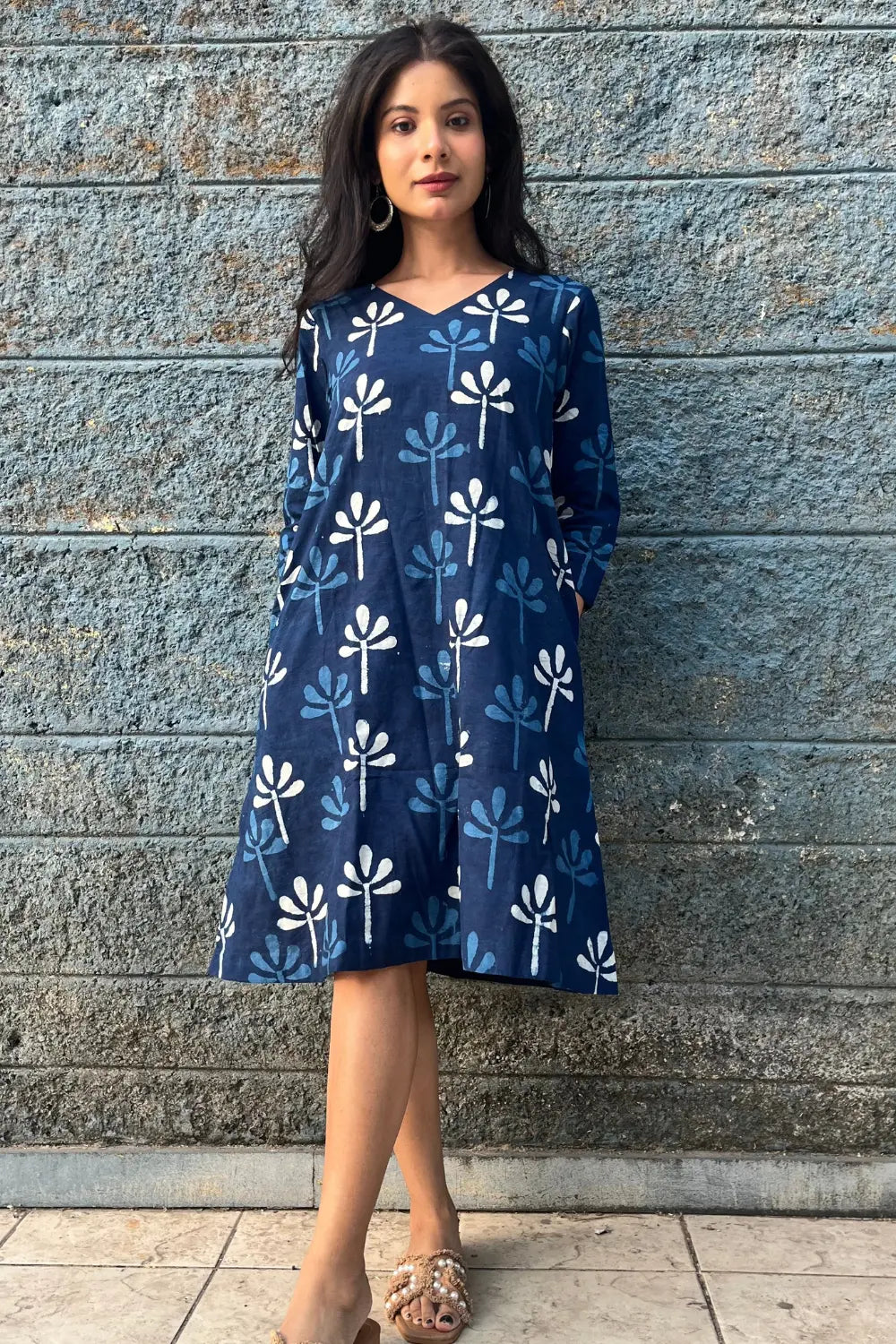 Indigo Block Print Dress